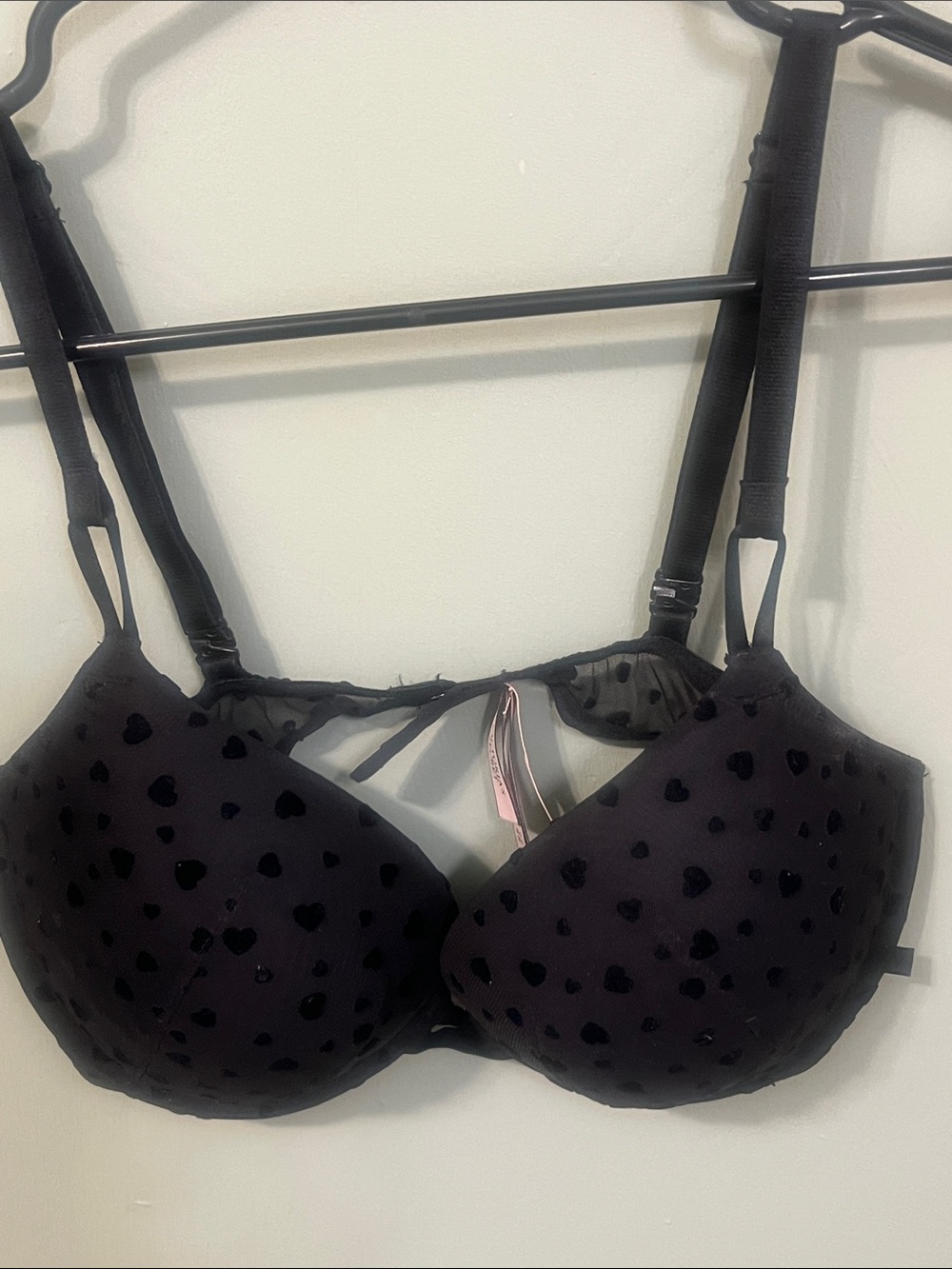 Victoria's Secret Black Heart-Print Push-Up Bra